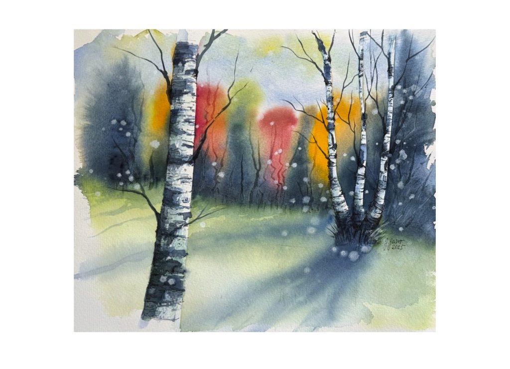 Herbstlicher Birkenwald - Kunstkarte A5